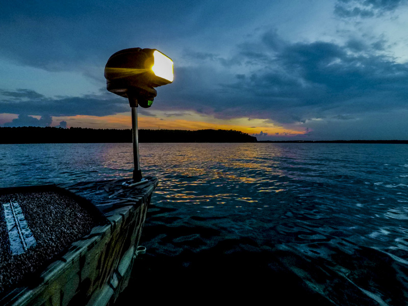 fishing boat with Golight spotlight attached