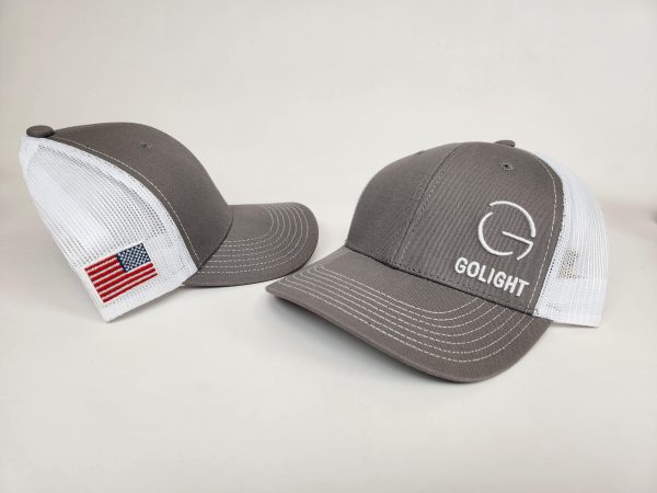 Grey and white ball cap with white Golight logo.